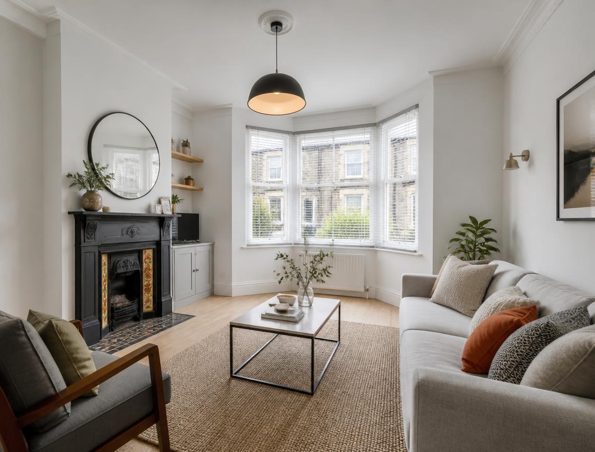 Bright renovated living room in a South Wales terraced house